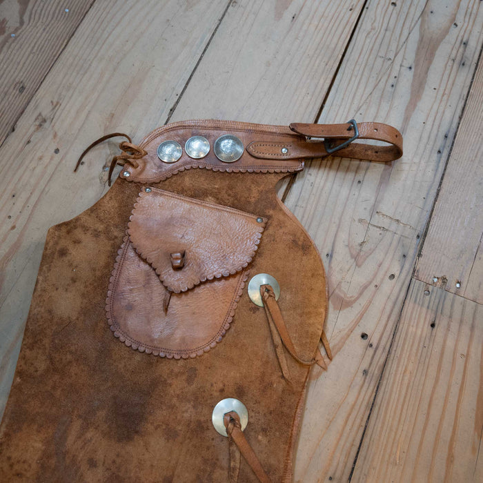 Vintage Kid's Roughout Leather Chaps w/ Silver Centavos Tack - Chaps & Chinks MISC