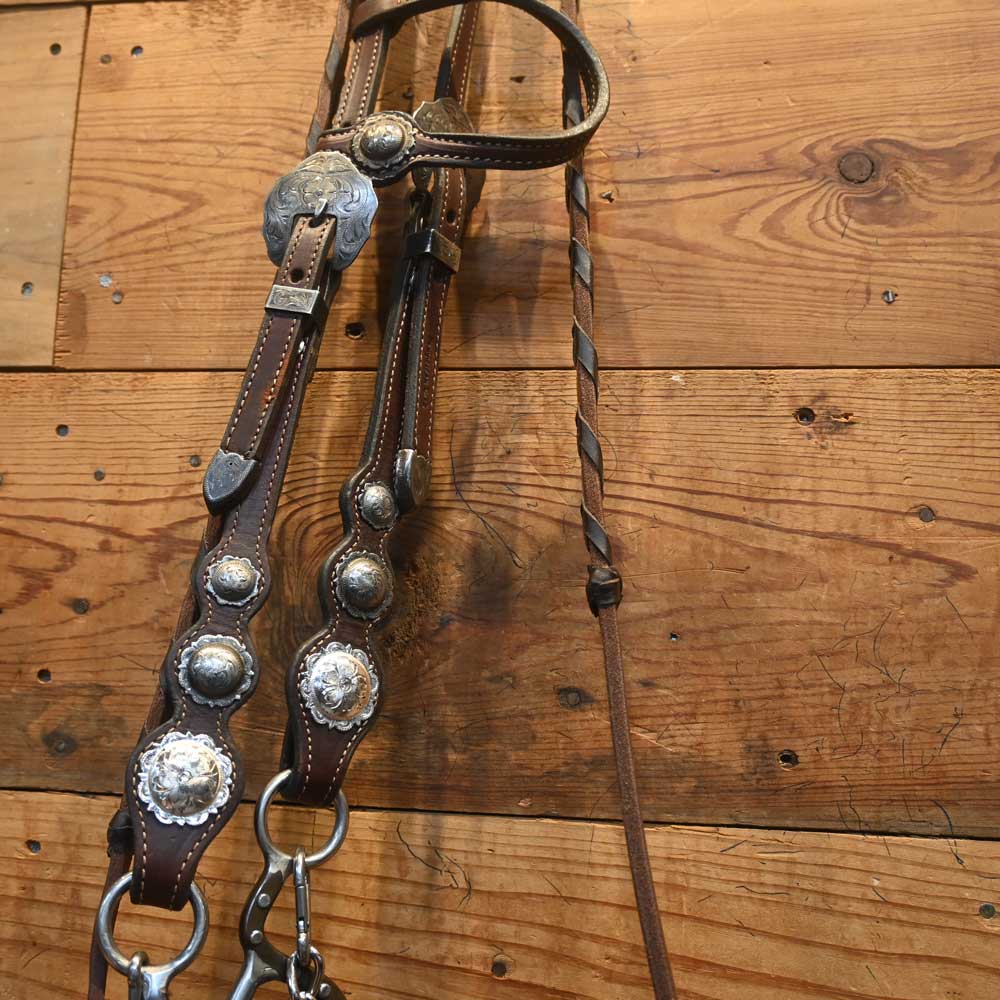Bridle Rig - Cow Person Tack Headstall with Silver Accents - Headstall Buckles - RIG423 Tack - Rigs Cowperson Tack   