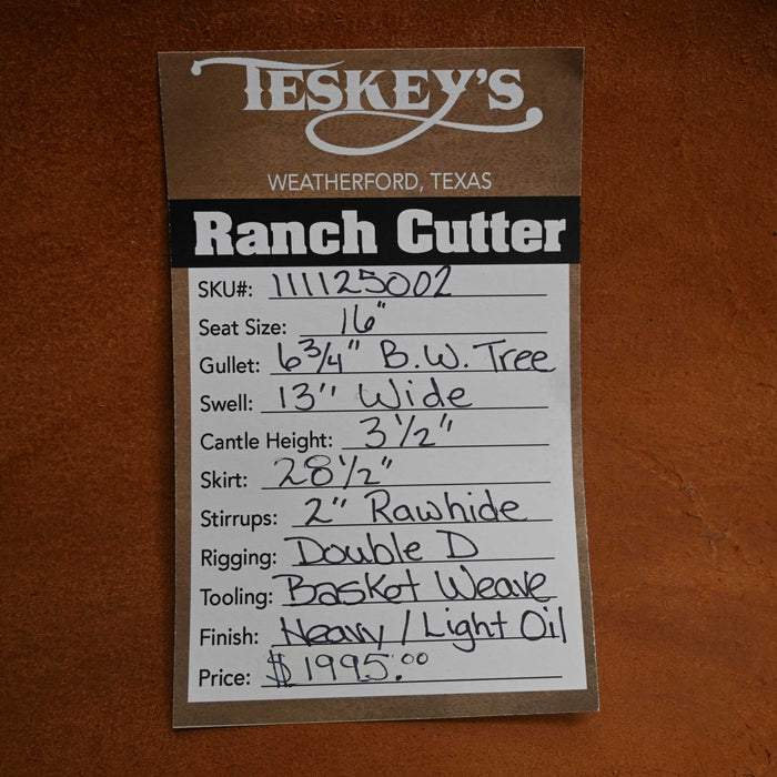 16" TESKEY'S RANCH CUTTER SADDLE