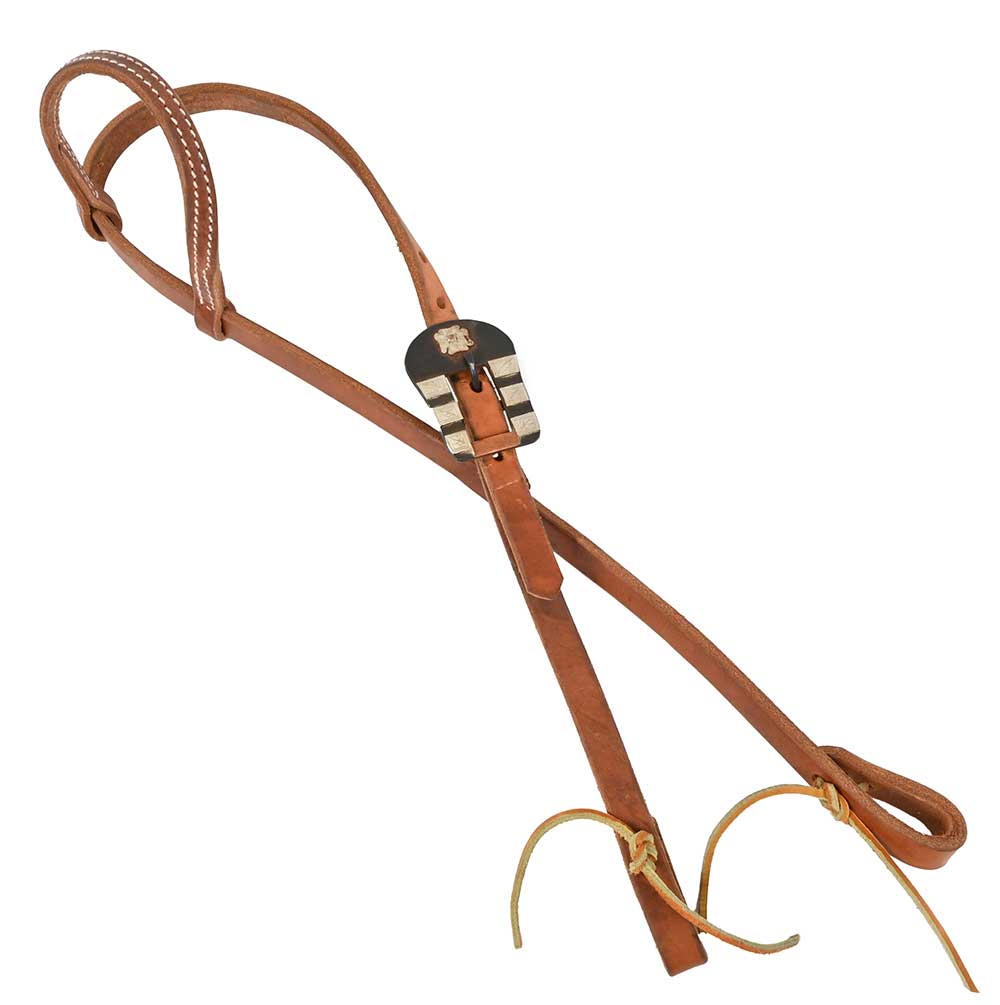 One Ear Headstall with Handmade Black and Silver Flower Buckle AAHS0040 Tack-Headstalls MISC   