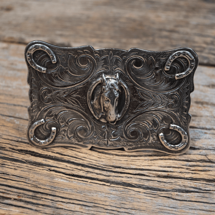 1970's - 80's Sterling Silver Horse Head Belt Buckle