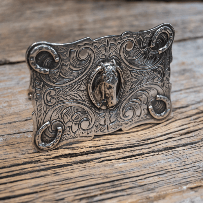 1970's - 80's Sterling Silver Horse Head Belt Buckle