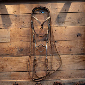 Low Port Stiff Bit with Rawhide and Dots Bridle Rig Sale Barn MISC