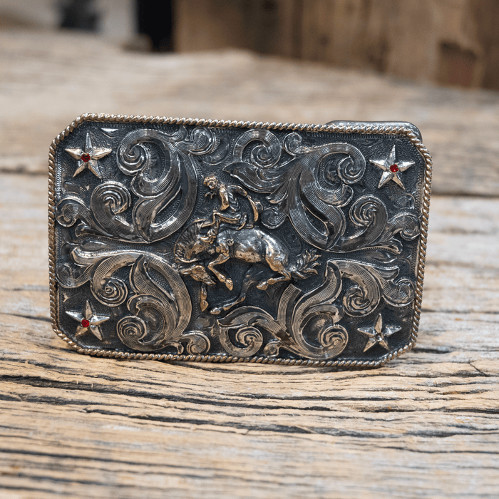 Vintage Sterling Silver Saddle Bronc Belt Buckle