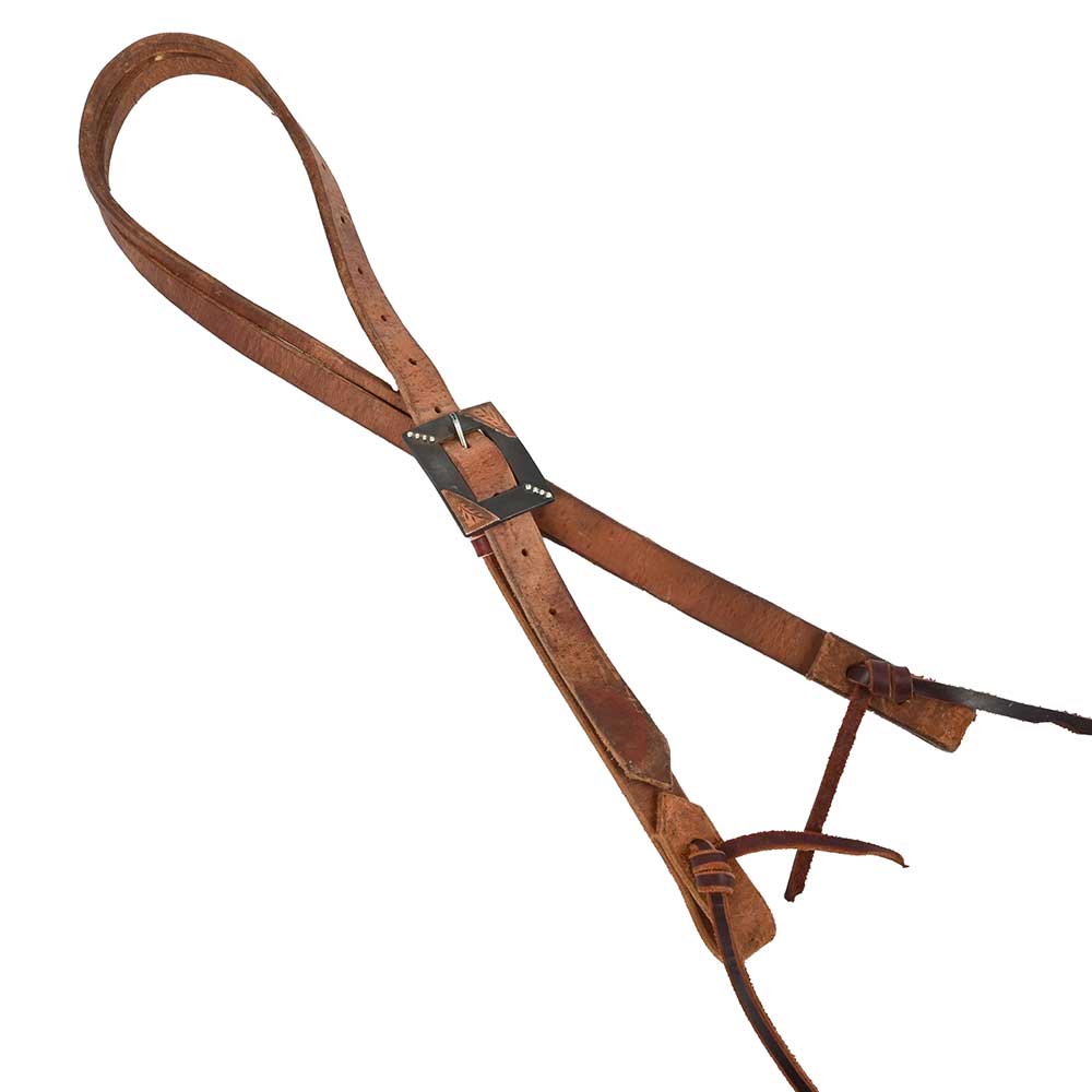 Slit Ear Headstall with Handmade Black and Gold Buckle AAHS0042 Tack-Headstalls MISC   