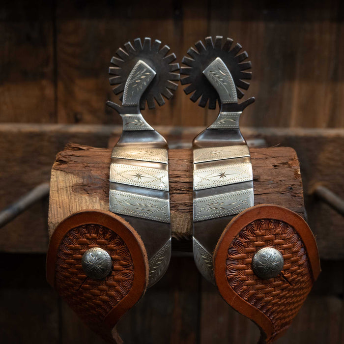 JD MOSS Mounted Whiskey Bottle & Shot Glass Spurs #265