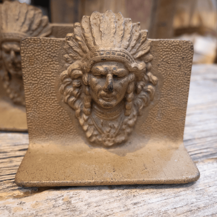 Vintage Cast Iron Indian Chief Bookends
