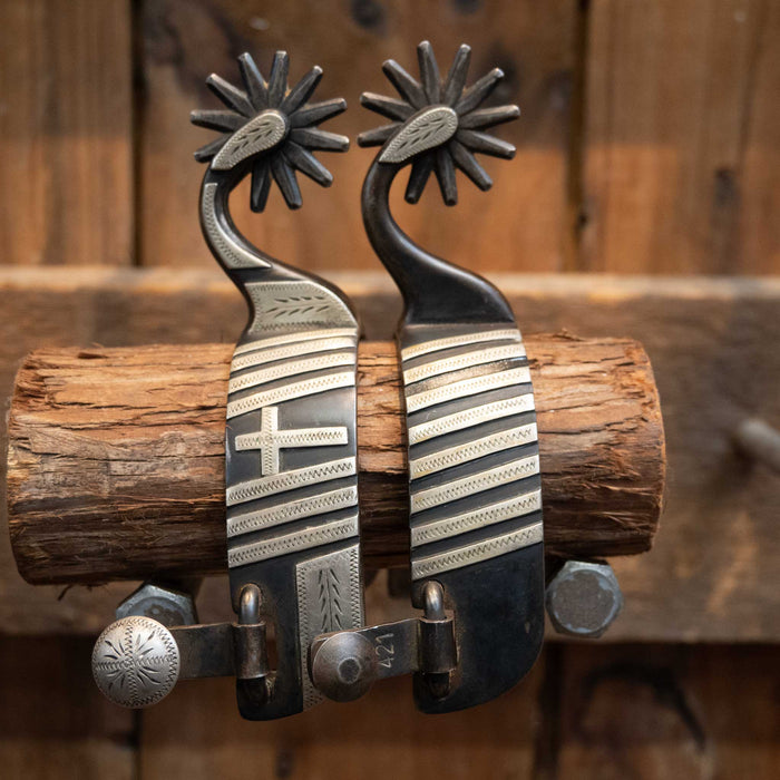 Brandon Bradley 12pt. Silver Mounted Cross Spurs