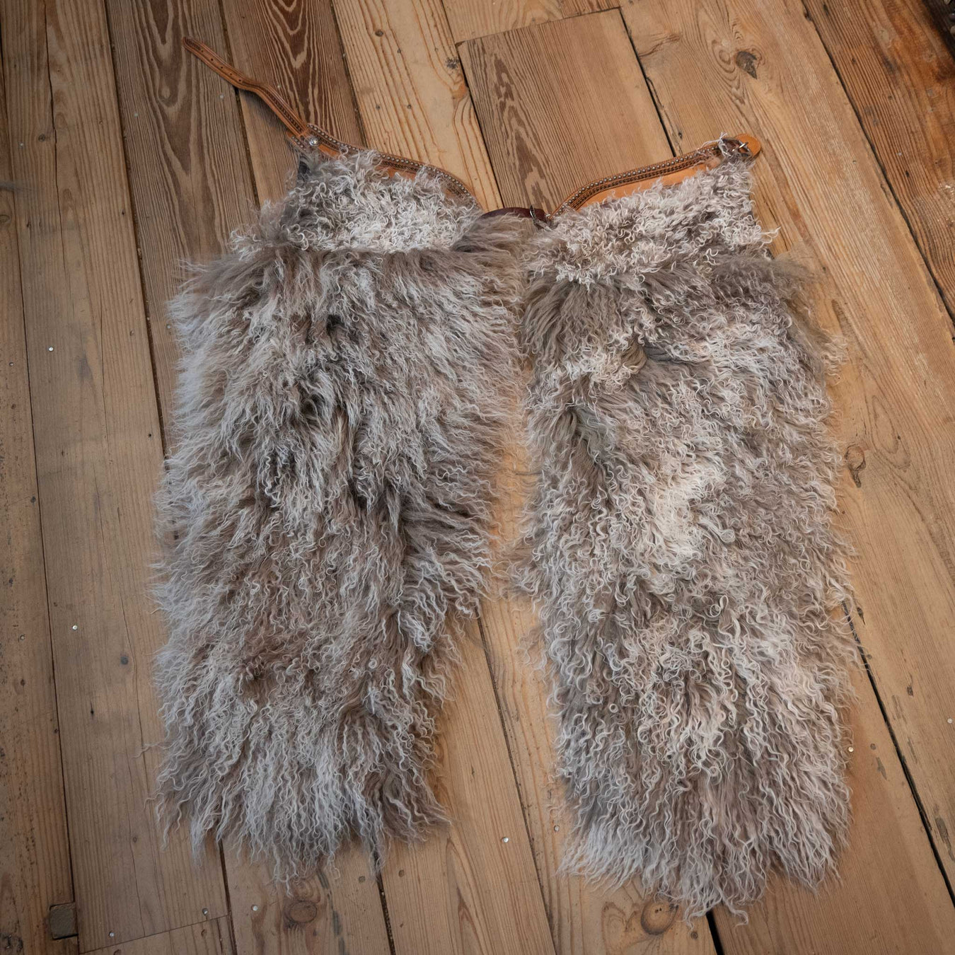 Brown Frosted Angora Wooley Shotgun Chaps Tack - Chaps & Chinks Teskey's