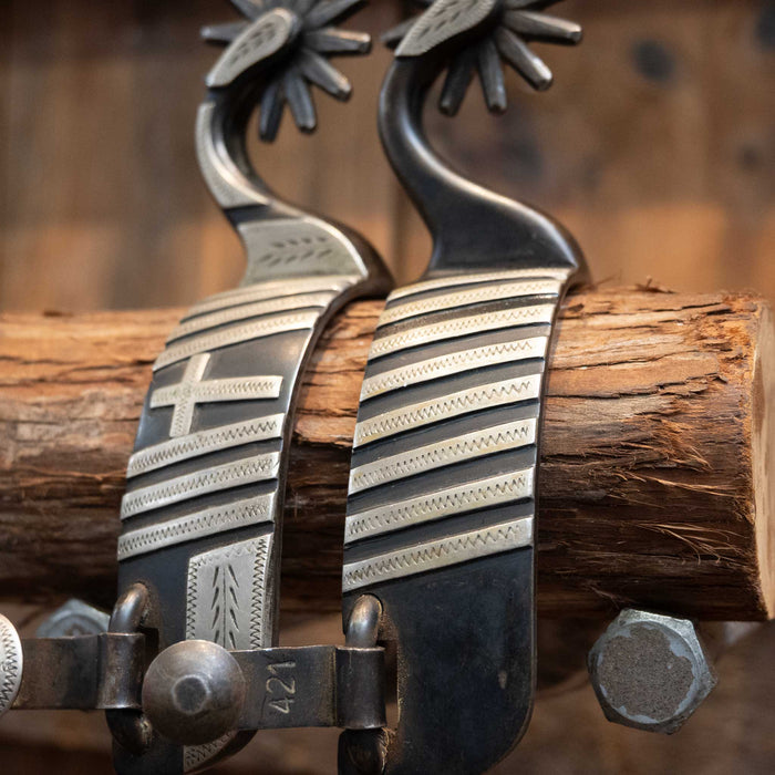 Brandon Bradley 12pt. Silver Mounted Cross Spurs