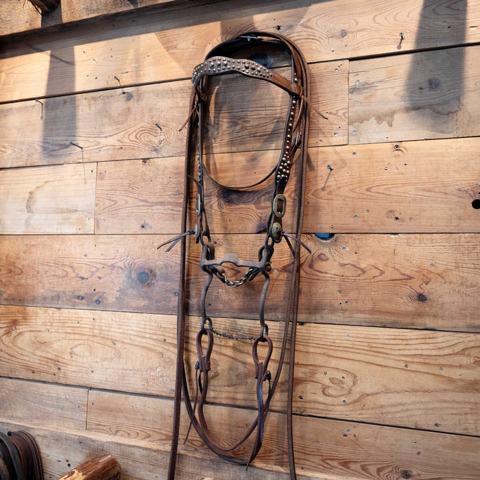 Old Western Style Silver Dotted Solid Port Bridle Set Tack - Rigs MISC