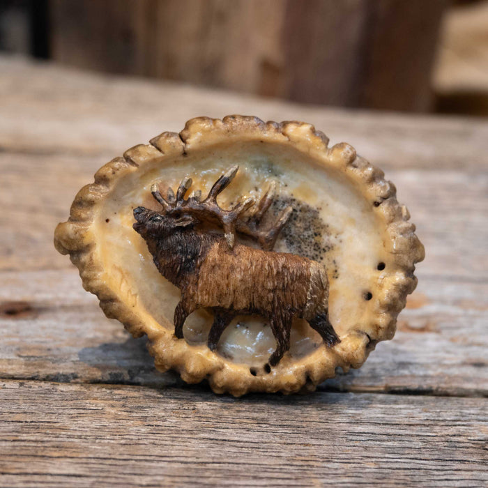 Hand Painted Elk Calling Belt Buckle Carved from Elk Button