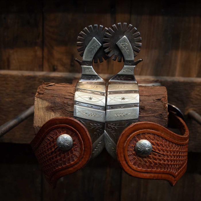 JD MOSS Silver Mounted Spurs w/ Spade Buckles #264