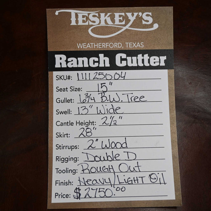 15" TESKEY'S PRO CUTTER RANCH CUTTER SADDLE