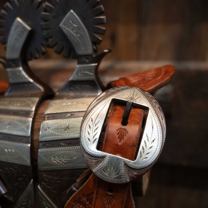 JD MOSS Silver Mounted Spurs w/ Spade Buckles #264