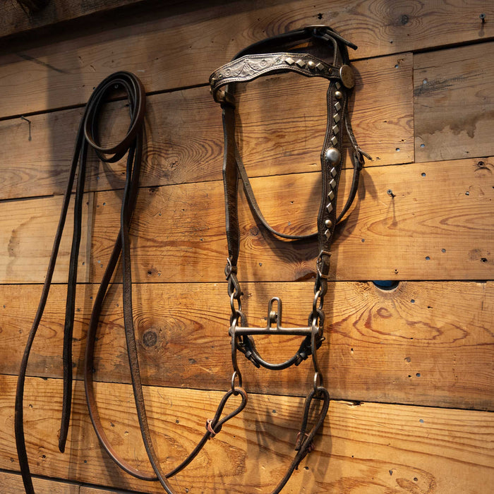 Vintage Silver Diamond & Dot accents Bridle Rig w/ a Buerman Bit Collectibles MISC