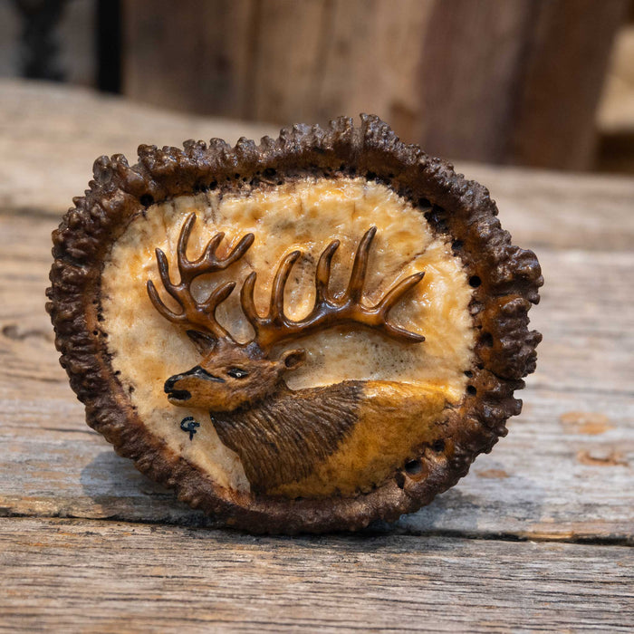 Hand Painted Elk Belt Buckle Carved from Elk Button