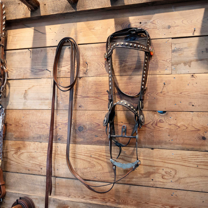 Vintage Brass Dotted Bridle w/Cavesson & Silver engraved Port Bridle Tack - Rigs MISC