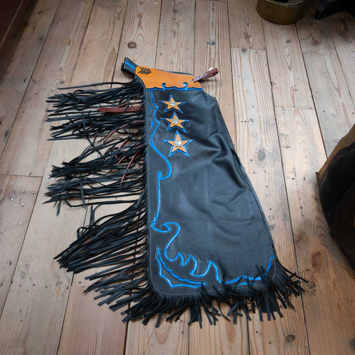 Beagley Blue & Black Adult Rodeo Chaps Tack - Chaps & Chinks Jerry Beagley