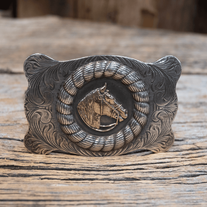 Sunset Trails 1950's Horse Head Sterling Silver Belt Buckle