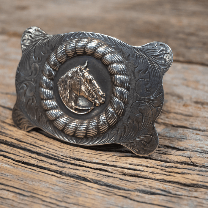 Sunset Trails 1950's Horse Head Sterling Silver Belt Buckle