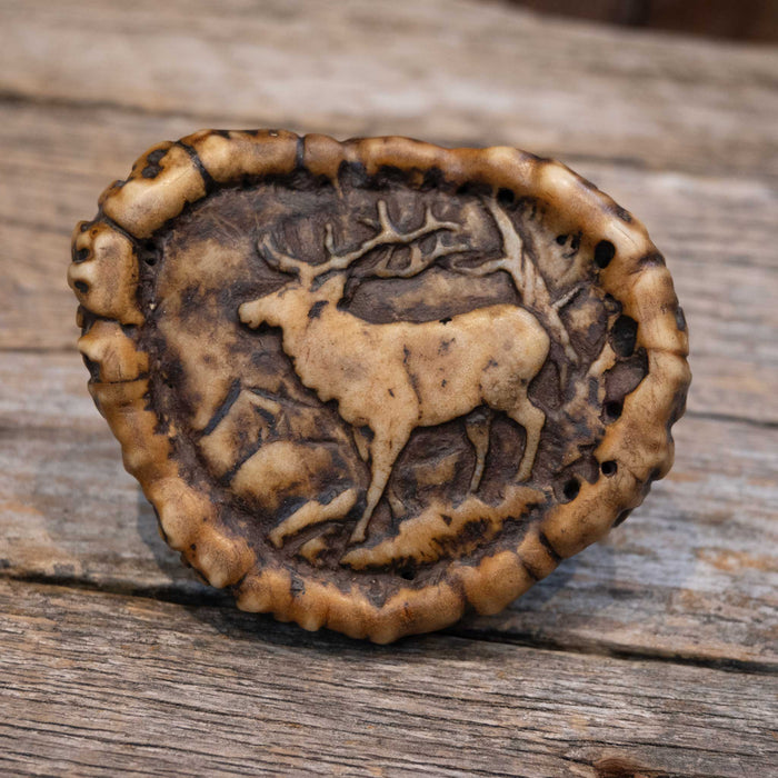 Vintage Elk in the Woods Belt Buckle Carved from Elk Button
