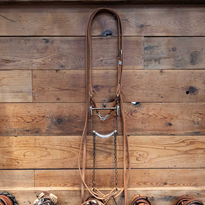 Pistol Shaped Shank Solid Port Bridle Rig w/ Inlaid Turquoise