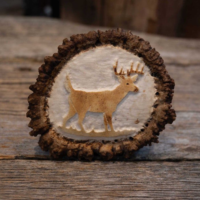 Vintage White Tail Deer Belt Buckle Carved from Elk Button