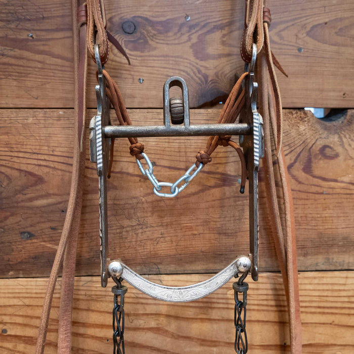 Pistol Shaped Shank Solid Port Bridle Rig w/ Inlaid Turquoise