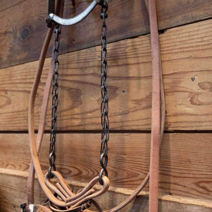 Pistol Shaped Shank Solid Port Bridle Rig w/ Inlaid Turquoise