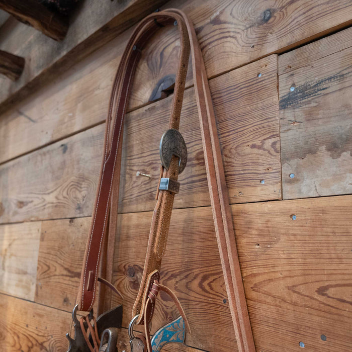 Pistol Shaped Shank Solid Port Bridle Rig w/ Inlaid Turquoise