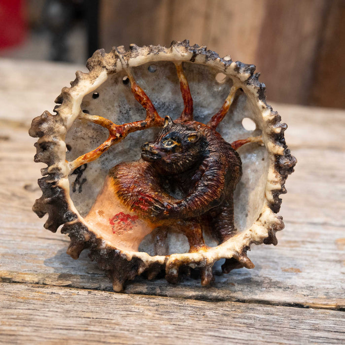 Vintage Bear Attack Belt Buckle Carved from Elk Button