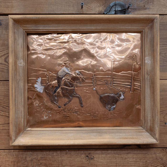 1950's Embossed Copper Artwork Calf Roper Collectibles Vintage