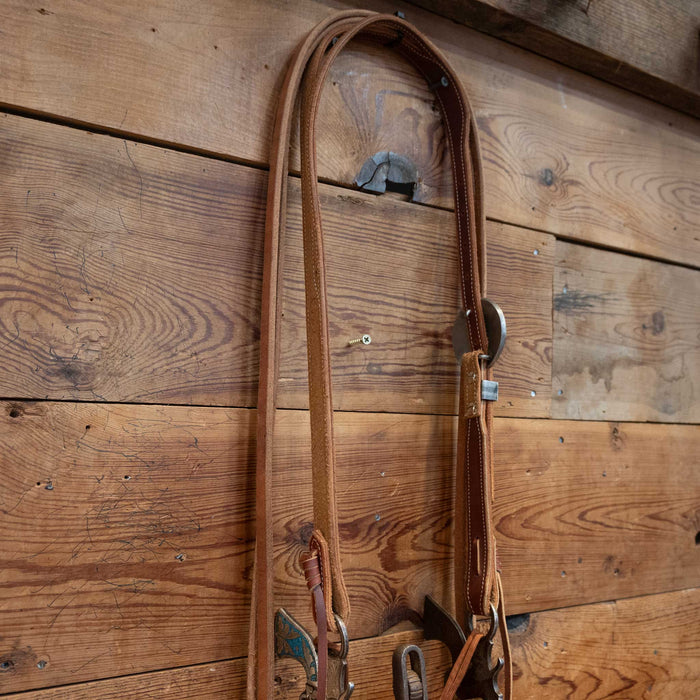 Pistol Shaped Shank Solid Port Bridle Rig w/ Inlaid Turquoise