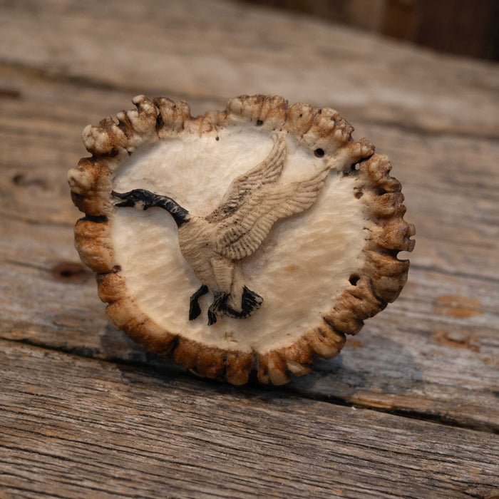 Vintage Canadian Goose Belt Buckle Carved from Elk Button