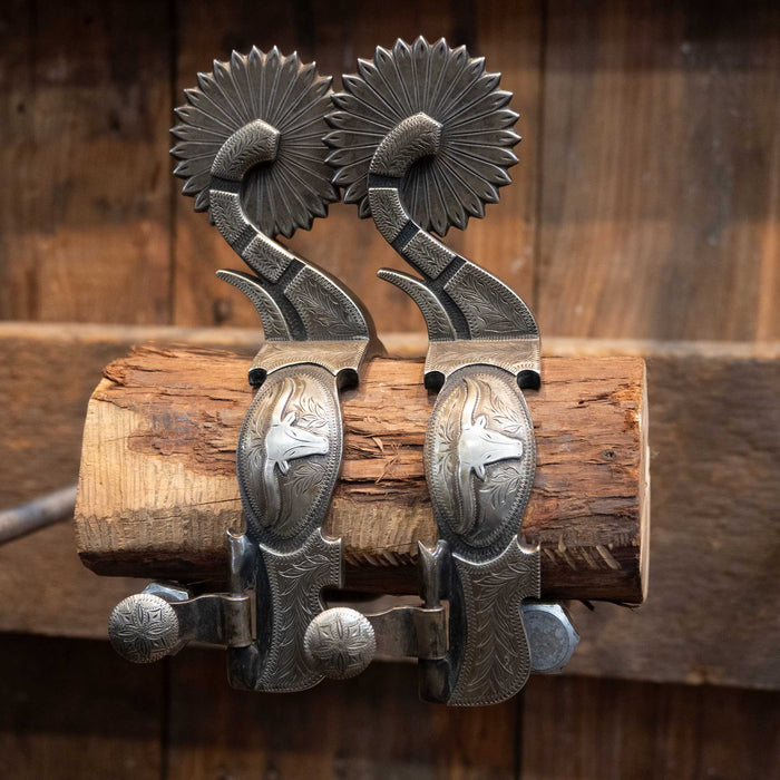 Jerry Wallace Silver Mounted Longhorn 26pt. Spurs Tack - Spurs Jerry Wallace