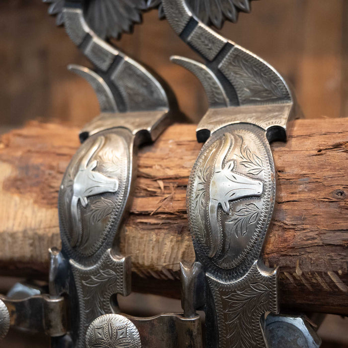 Jerry Wallace Silver Mounted Longhorn 26pt. Spurs Tack - Spurs Jerry Wallace