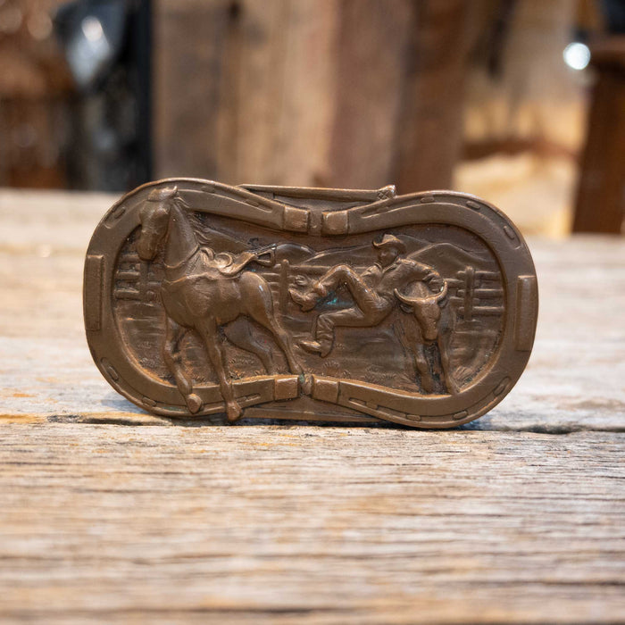 1950's Double Horseshoe Bull Dogger Brass Belt Buckle