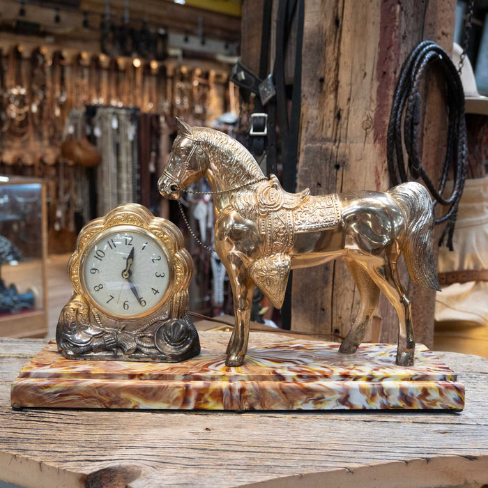 1950's Clock with Horse Statue & Bright Colored Base