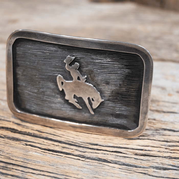 Vintage Sterling Silver Bronc Rider Belt Buckle