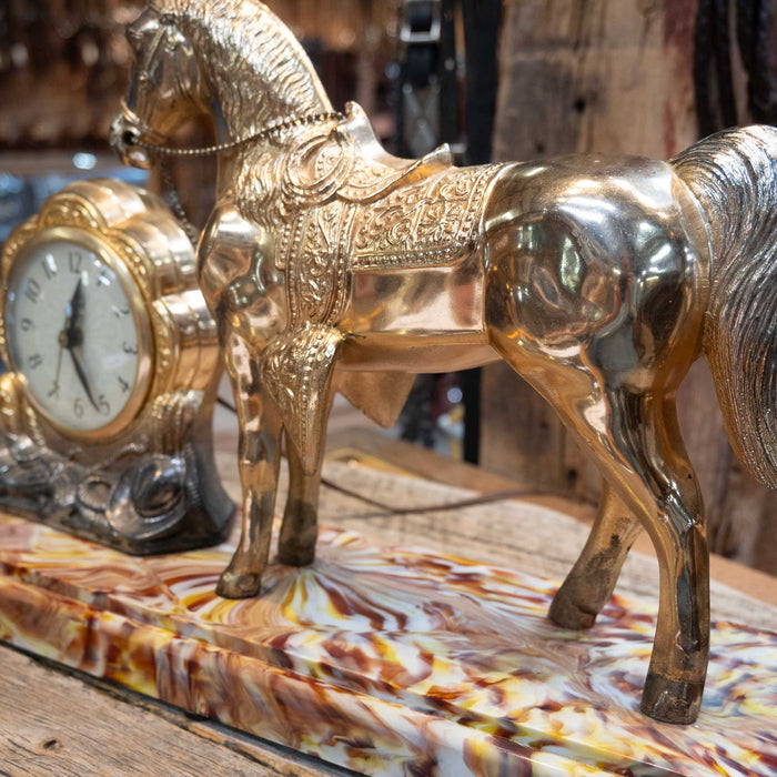 1950's Clock with Horse Statue & Bright Colored Base