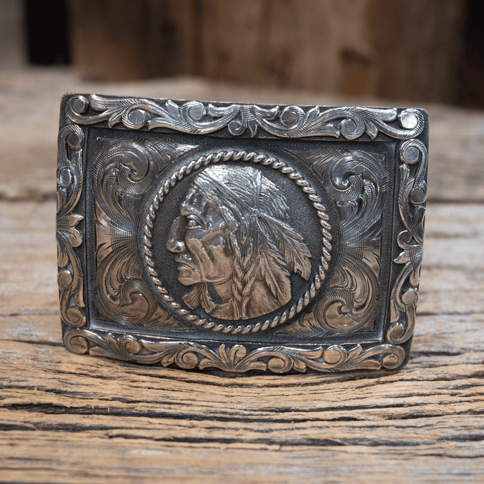 Matt Hackett Indian Cheif Sterling Silver Belt Buckle