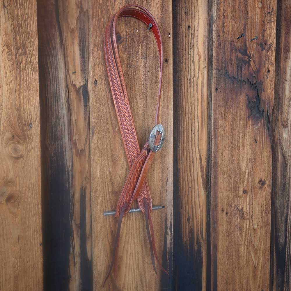 Nice Split Ear Headstall with Basketweave Tooling and a Headstall Buckle  AAHS058