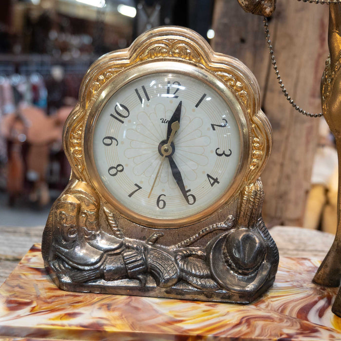 1950's Clock with Horse Statue & Bright Colored Base