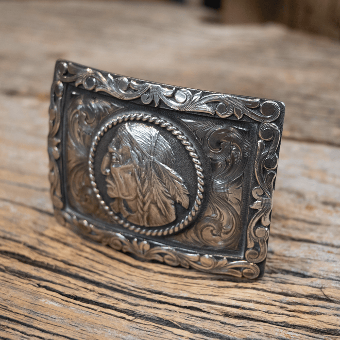 Matt Hackett Indian Cheif Sterling Silver Belt Buckle