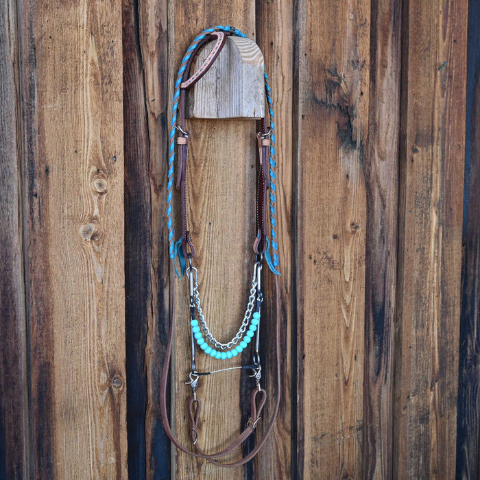 Silicone Beaded Hackamore Bridle Rig w/All New Leather