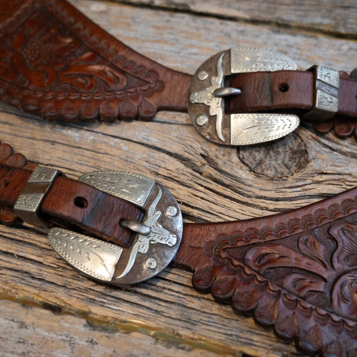 CATES Silver Mounted Longhorn Buckles w/Buddy Foster Spur Straps Tack - Spurs CATES