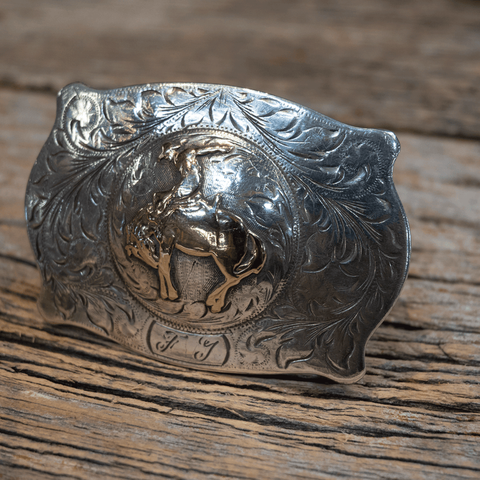 1950's-60's Sterling Silver Saddle Bronc Belt Buckle