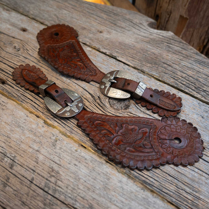 CATES Silver Mounted Longhorn Buckles w/Buddy Foster Spur Straps Tack - Spurs CATES