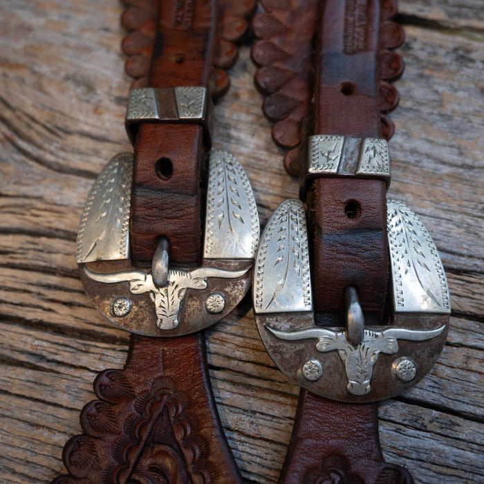 CATES Silver Mounted Longhorn Buckles w/Buddy Foster Spur Straps Tack - Spurs CATES